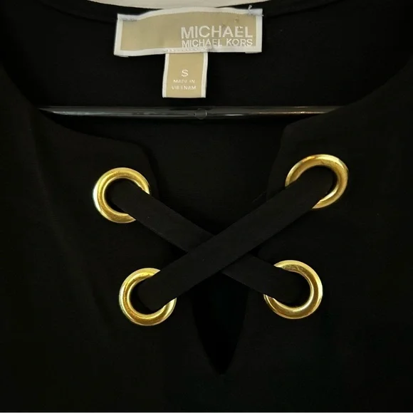 Michael Kors Small Black Bodycon Mini Sleeveless Dress with Gold Eyelets - Picture 3 of 5